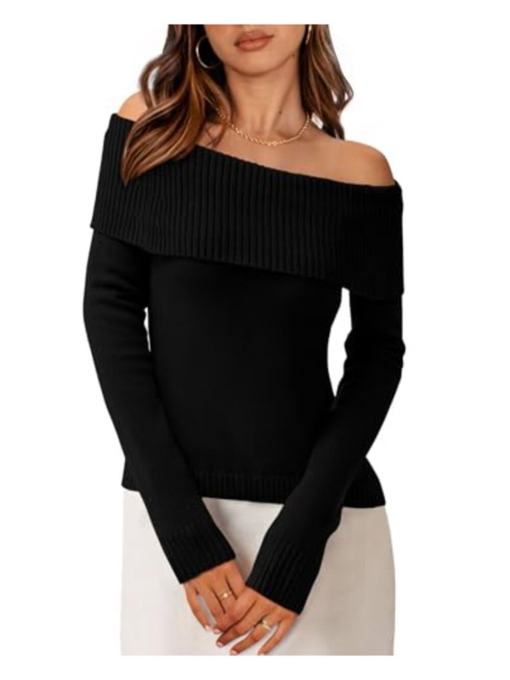 Off Shoulder Knit Sweater Long Sleeve Cozy Fall Pullover